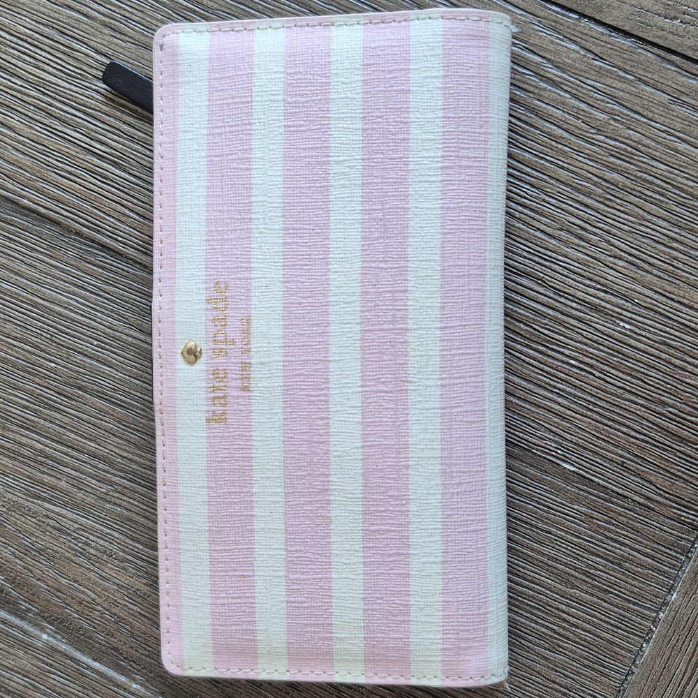 Kate Spade Medium Pink And White Striped Wallet